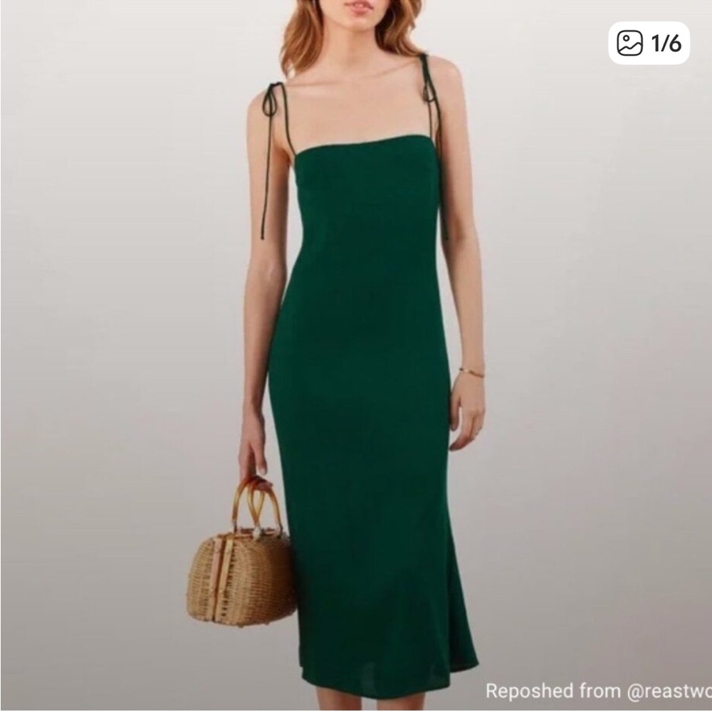 Reformation Emerald Green Midi Dress with Tie Straps
